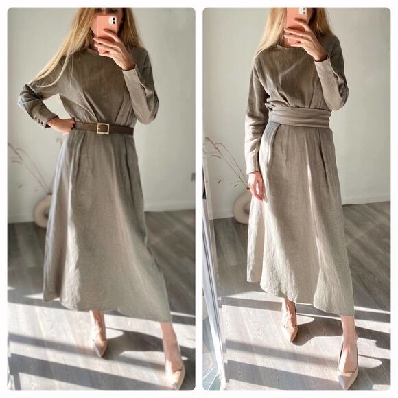 Zara Linen Blend Midi Dress New - Picture 2 of 6